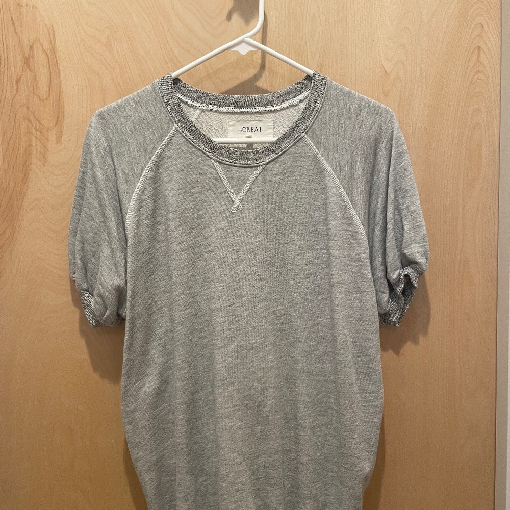 THE GREAT. Heather Gray Short Sleeve Sweatshirt